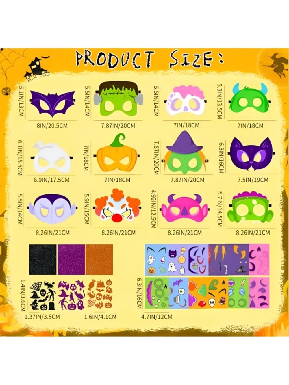 24 Pack DIY Halloween Felt Masks Craft Kit Halloween Party Favors Supplies